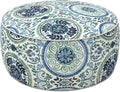 LVTXIII Indoor/Outdoor Inflatable Ottoman with Handle D21 x H9 Inch, Weather-Resistant Round Footstool Pouf for Patio Camping Living Room, Portable Footrest Extra Seating, Coastal Medallion