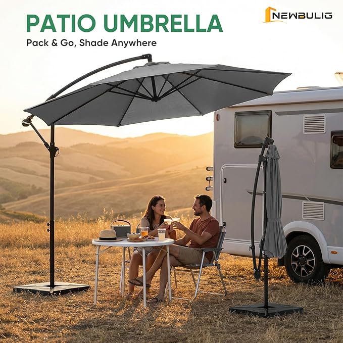 NEWBULIG 10FT Patio Umbrella, Offset Cantilever Outdoor Patio Table Umbrella, UV Protection, Fade Resistant Fabric, Easy Tilt Adjustment for Pool, Deck, Garden, Backyard