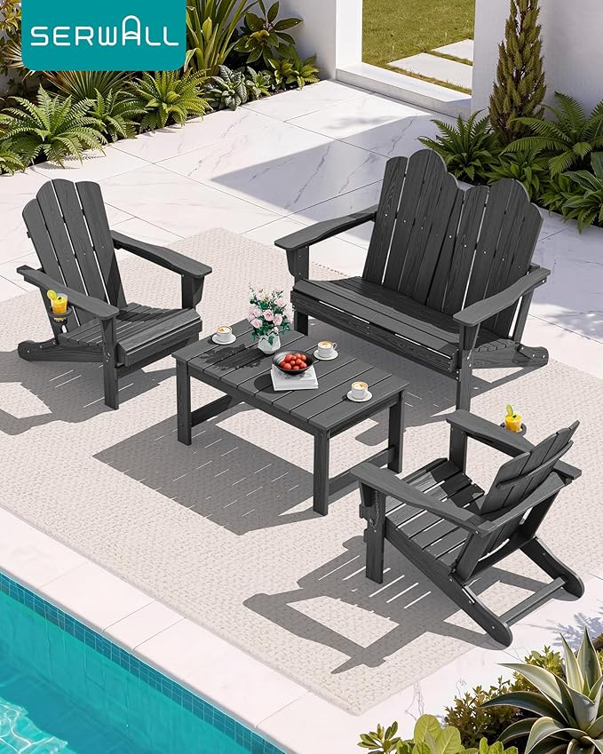 SERWALL Outdoor Coffee Table with 1.69" Umbrella Hole, HDPE Patio Coffee Table for Outside, Rectangle, Gray
