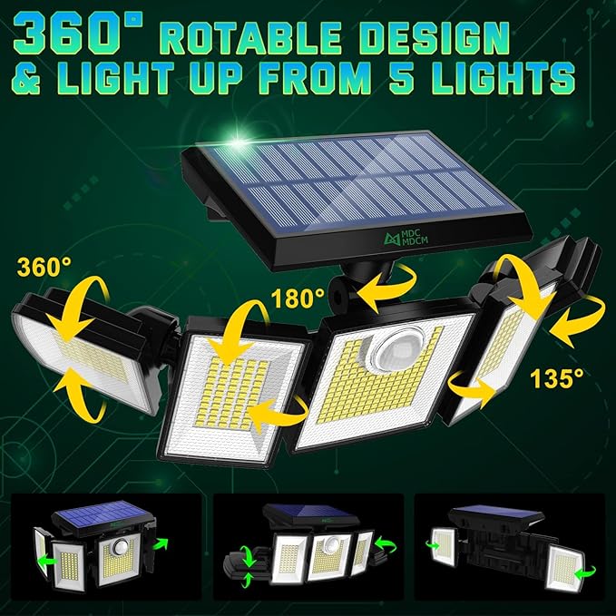 Solar Lights Outdoor Waterproof Motion Sensor - 416 LEDs 3000 Lumens Super Bright 3 Brightness 3 Modes 2400mAh 360° Illumination 32ft Solar Flood Security Light for Outside (‎With Remote Control, 3)