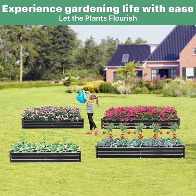 2 Pack 6×3×1ft Galvanized Metal Raised Garden Bed, Metal Planter Kit Box Outdoor for Deep-Rooted Vegetables, Flowers, Green and Herbs