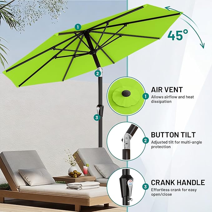 AreShark 9 FT Patio Umbrella for Outdoor, Outdoor Umbrella with Push Button Tilt and Crank, Outdoor Patio Umbrellas with 8 Sturdy Ribs for Market, Garden, Deck, Backyard, Pool (Apple Green)