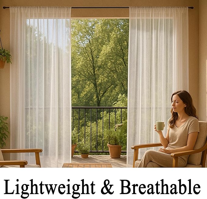 Patio Screen Mesh Outdoor Curtains Waterproof Sheer Lightweight Bug Netting for Porch Gazebo Garden Party Wedding Backdrop, White, W 125 x L 84 inch per Panel, 2 Panels