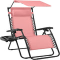 Best Choice Products 30” Wide Folding Zero Gravity Outdoor Recliner Patio Lounge Chair w/Adjustable Canopy Shade, Headrest, Side Accessory Tray - Pink