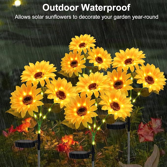 echosari 4 Pack Solar Lights Outdoor Waterproof, Sunflower Solar Stake Lights Auto ON/Off Solar Garden Decorative Lights for Lawn Pathway Landscape Birthday Gifts for Mom Women