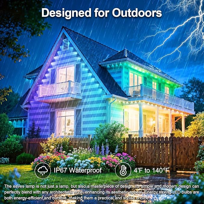 200FT Permanent Outdoor Lights for House Waterproof, IP67 LED Eave Lights with App/Remote Control, Outdoor Permanent led Lighting for House Roof Decor,Christmas,Party,All Holiday and Daily