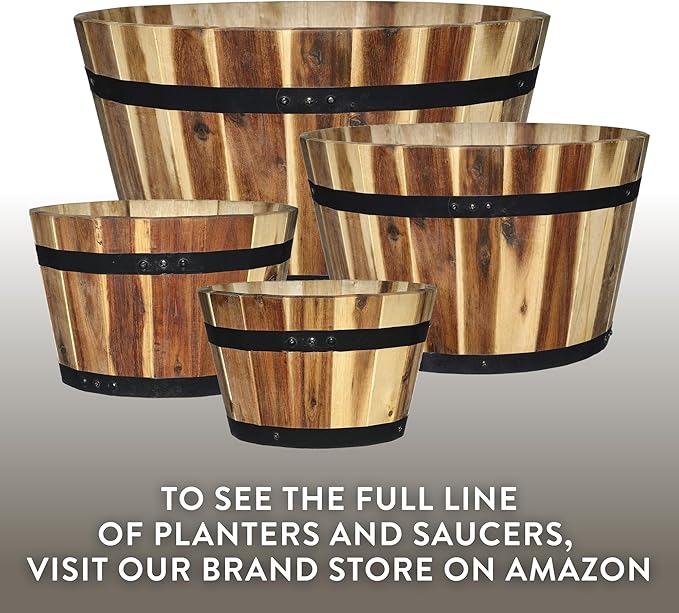 Classic Home and Garden Outdoor Whiskey Resin Flower Pot Barrel Planter, Oak Brown, 20.5" (Pack of 2)