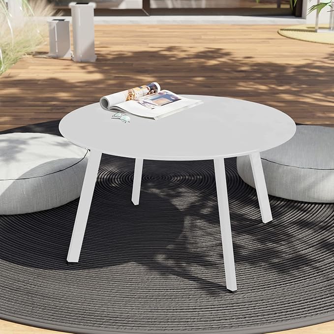 Grand patio 28-inch Outdoor Steel Coffee Table, Round Patio Side Table, Great for Backyard Patio Deck, White