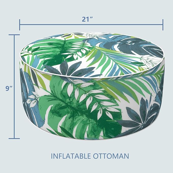 LVTXIII Outdoor/Indoor Round Inflatable Ottoman, All Weather Patio Footstool, Portable Footrest Seat for Patio Garden, Camping or Home, 21"x21"x9", Islamorada Blue Green