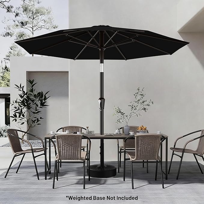AreShark 9 FT Patio Umbrella for Outdoor, Outdoor Table Umbrella with Push Button Tilt and Crank, Outdoor Patio Umbrellas with 8 Sturdy Ribs for Market, Garden, Pool (Black)