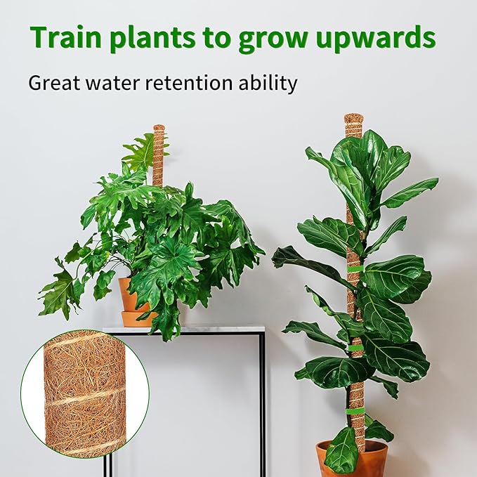 2 Pack 28 Inch Moss Pole Monstera Plant Support, Coir Moss Poles for Climbing Indoor Plants, Bendable Plant Stake Trellis for Potted Plant, Pothos, Philodendron