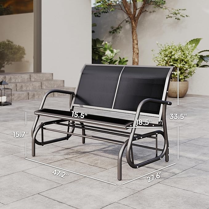 Outsunny 2-Person Outdoor Glider Bench, Patio Double Swing Rocking Chair Loveseat w/Powder Coated Steel Frame for Backyard Garden Porch, Black
