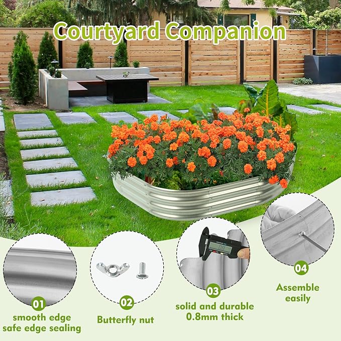 Oval Galvanized Planter Box, Metal Raised Garden Bed - 0.8MM Thick- Ideal for Outdoor Gardening and Planting of Vegetables Flowers Fruits Succulent Plants and Others (Silver, 6X3X1 FT)