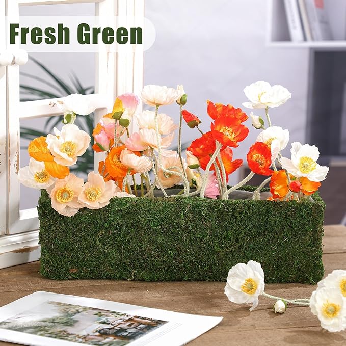 Maxdot 4 Pack Moss Window Box Planters, 16 Inch Rectangular Decorative Planter Boxes with Plastic Liner, Indoor Outdoor Window Sill Planters for Flowers, Herbs, Easter Spring Home Garden Decor