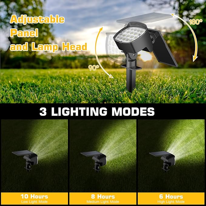 Kaxiida Solar Spot Lights Outdoor Waterproof - 2026 Upgrade 3 Level Ultra Bright Spot Lights Uplights, LED Landscape Spotlight for Tree, Pathway, Wall, Adjustable Solar Panel Auto On/Off