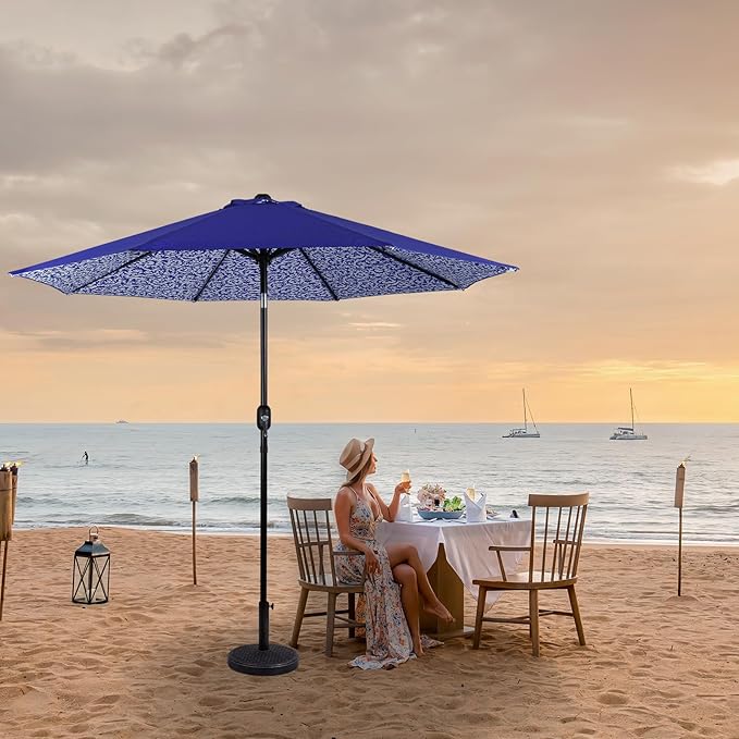 Backyard Expressions 9 ft. Patio Umbrella, Market Table Umbrella w/Tilt and Crank, 8 Ribs