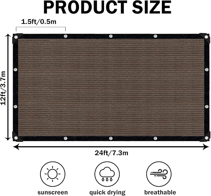 Sun Shade Cloth with Grommets,90% UV Protection Shade Fabric,Pergola Shade Cover Canopy Fence Privacy Screen Balcony,Brown Sunshades for Patio Pergola Garden Backyard Outdoor,Mocha-12x24FT