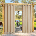 NICETOWN Outdoor Curtain for Patio Waterproof, Sunlight Block Rustproof Grommet Top and Bottom Windbreak, Thick Enough Protect You from Sun/Rain for Deck, Biscotti Beige, 52 Wide x 108 Long, 1 Piece