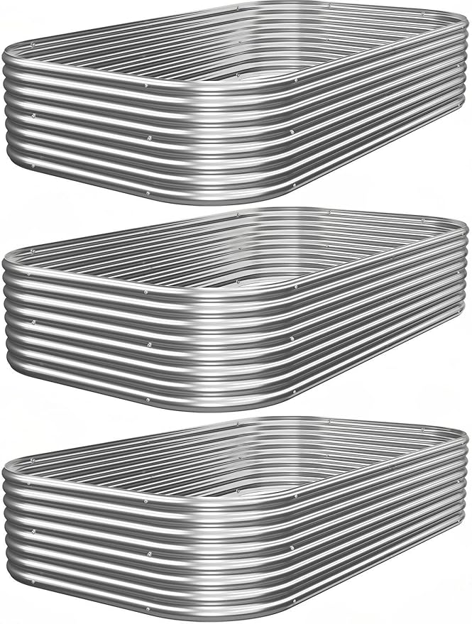 3 PCS 4x2ft Galvanized Raised Garden Bed Outdoor, Metal Garden Bed for Vegetables, Above Ground Garden Box for Flower, Steel Raised Beds for Gardening