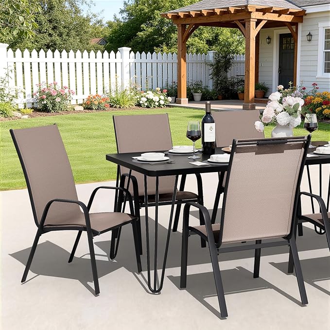 JEAREY Patio Dining Chairs Set of 4, Outdoor Stackable Dining Furniture Set, All Weather Dining Set for Lawn, Garden, Backyard, Poolside, Brown