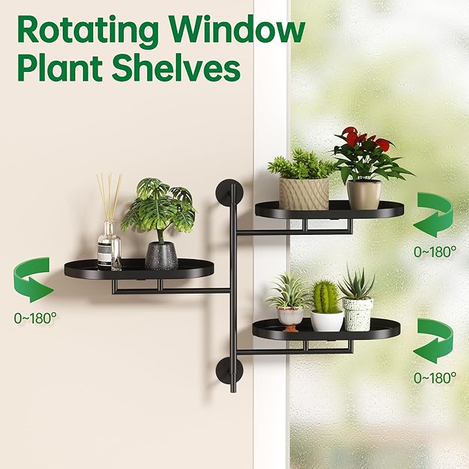 Rotating Window Shelves for Multiple Plants Indoor,3-tier Metal Corner Black Plant Stand Holder Floating Hanger Shelf for Wall，Windows Sill Gifts for Planter Lover to Enhance Home Decor