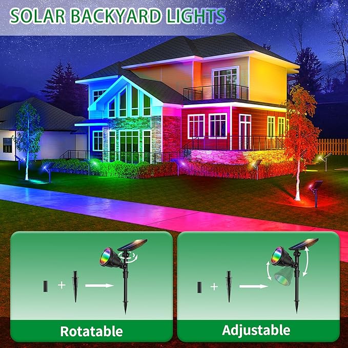 JSOT 4 Pack Halloween Solar Spot Lights Outdoor- RGB Solar Lights Outdoor Waterproof Color Changing Spotlights Christmas Decor, Outside Landscape Lighting for Yard Driveway Tree