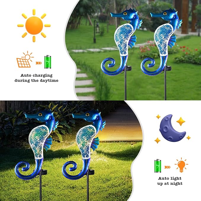 Yiosax-Solar Outdoor Lights Decorative-Yard Outdoor Decor-Garden Stakes Seahorse Decorations Waterproof 7 LED Light Decor Ocean Beach Theme for Lawn Path Yard Decoration Gift Idea Mom Women