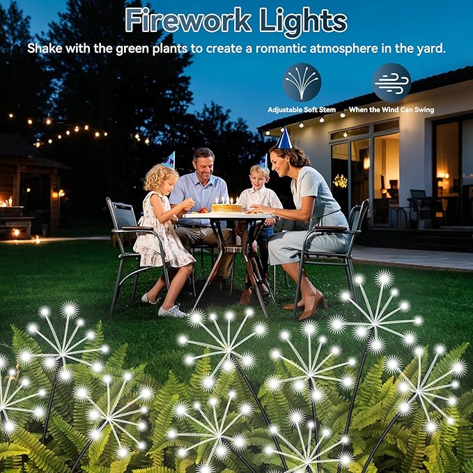 Solar Garden Lights 2 Pack Waterproof Swaying Starburst Light Solar Outdoor Lights for Yard Patio Walkway Pathway Party Wedding Decoration, Unique Gifts for Women, White