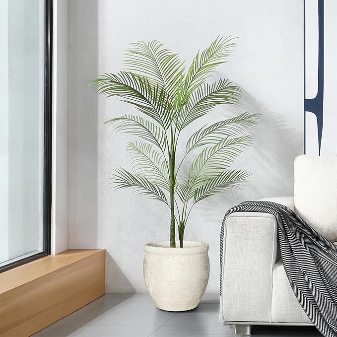 12" Dia Fiberstone Planter – Modern Farmhouse Indoor/Outdoor Flower Pot, Beige Container with Grainy Matte Texture & Built-in Drainage Hole | Decorative Pot for Patio, Porch, Garden