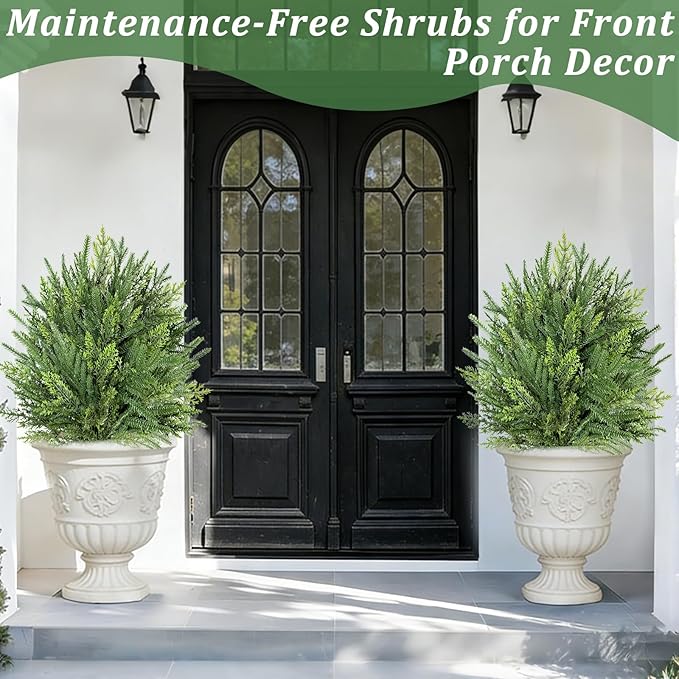 2 Pack Artificial Cypress Topiary Ball Trees with Ground Spike, 24" Norfolk Fake Bushes Shrubs UV Resistant Faux Plants Greenery for Outdoor Planters Garden Front Porch Pot Urn Fillers Spring Decor