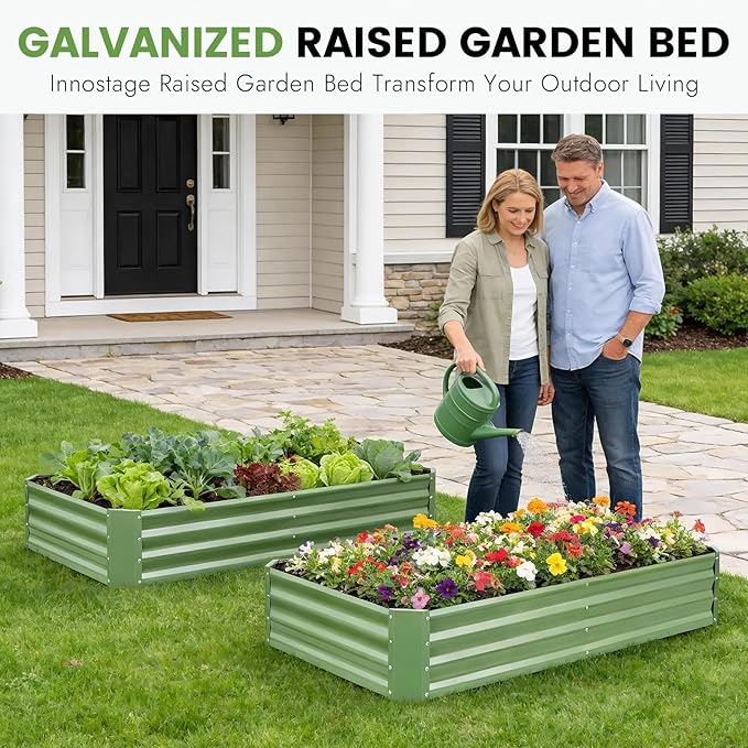 INNO STAGE Galvanized Raised Garden Bed Kit, 6x3x1FT Metal Raised Garden Beds for Vegetables, Rust-Resistant & Easy Assembly, Outdoor Raised Beds for Gardening, Flowers, Herbs (Green)