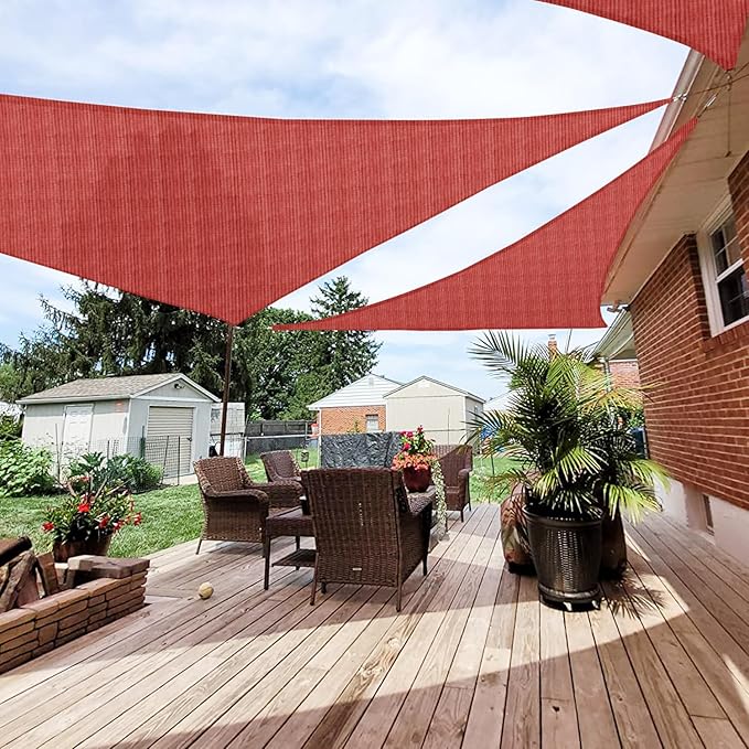 Patio Paradise 10' x 10' x 10' Sun Shade Sail Triangle Canopy Shade Cloth Fabric Sunlight Block Patio Pergola Cover HDPE Deck Awning for Outdoor Backyard Roof Shading, Red