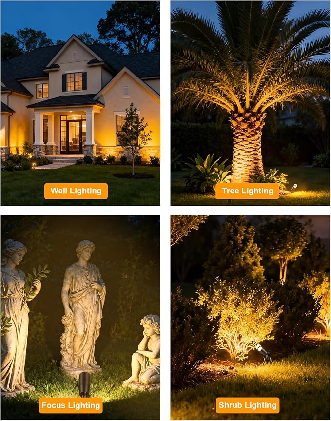 PARTPHONER Solid Brass Low Voltage Landscape Lighting, Wired 12V LED Landscape Spotlights with Aluminum Housing MR16 Bulb, Heavy Duty Outdoor Waterproof Up Lights for Garden, Yard, Trees, 6Pack