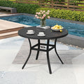 MELLCOM 42'' Round Outdoor Dining Table for 4, Metal Patio Dining Table with Umbrella Hole, All-Weather Black Table for Porch, Garden, Backyard, Poolside, Lawn