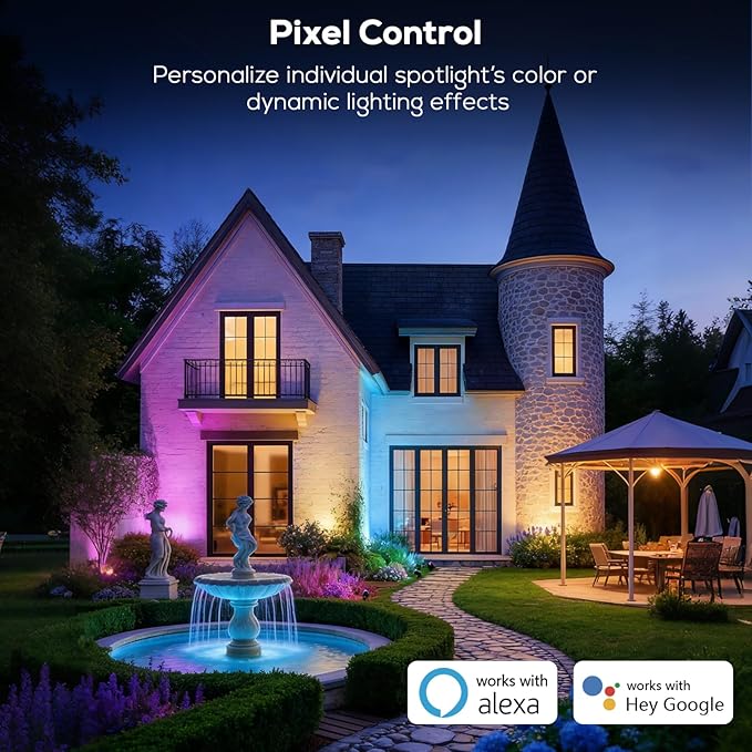 SUNTHIN 8 Pack 36W Smart Landscape Lights, RGBW Color Changing Landscape Lights with Remote, Work with Alexa and Google Home, IP65 Waterproof, for Garden, Yard, Lawn, Wall, Tree, Fence (4.5W/Light)