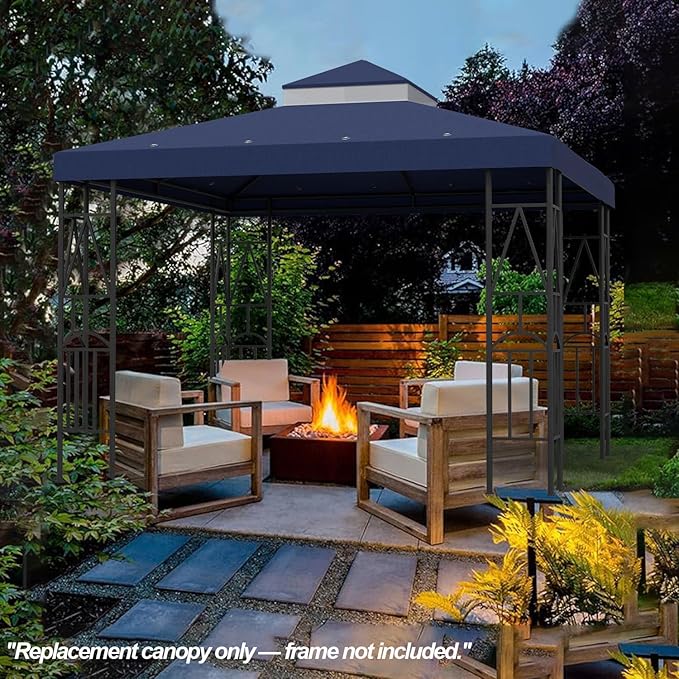 10x10 Canopy Replacement Top Double Tiered Gazebo Cover for Yard, Patio & Garden Durable Sunshade Replacement (Navy Blue)