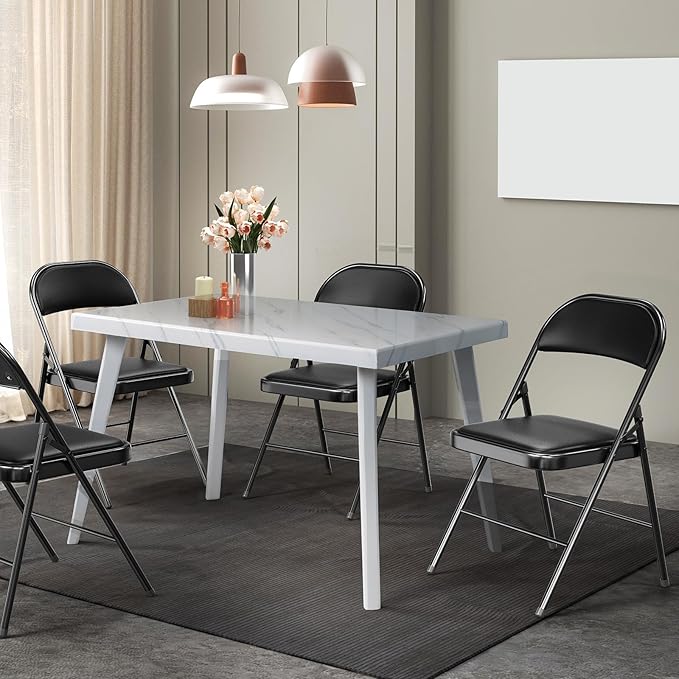 VINGLI 20 Pack Folding Chairs with Padded Seats, Metal Frame with Pu Leather Seat & Back, Capacity 350 lbs, Black