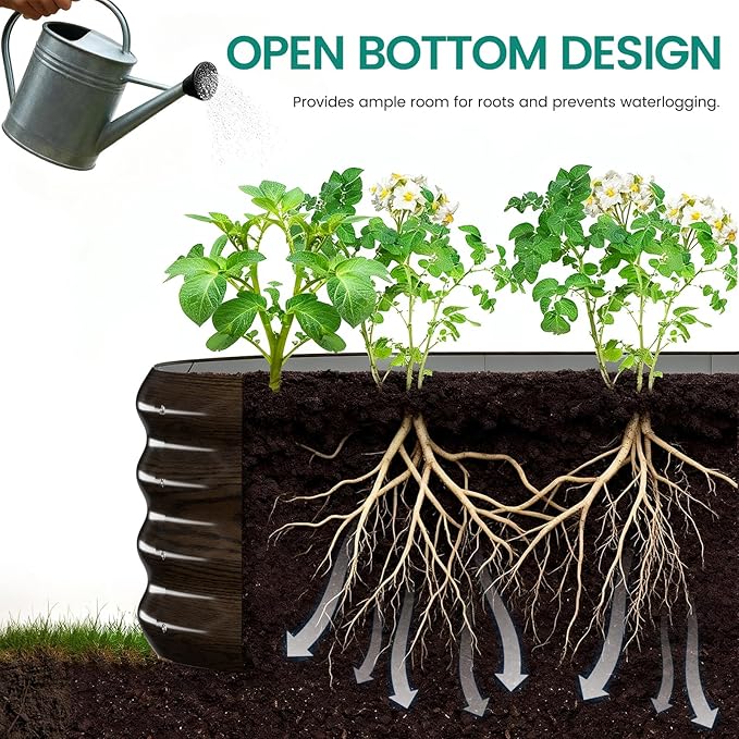 DoCred 3 in 1 Raised Garden Bed with 87in Tall Arch Trellis for Climbing Plants, Galvanized Planter Garden Box Outdoor for Gardening, Climbing Vegetables, Flower, Wood Grain