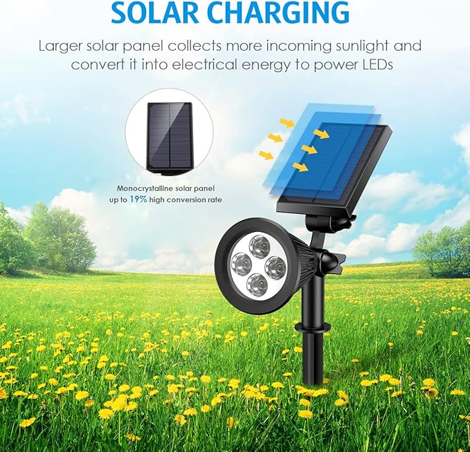 AMIR Solar Spotlights Outdoor Upgraded, Waterproof 1 Pack Security Landscape Lights 4 LED, Adjustable Solar Garden Light with Auto On/Off for Yard Driveway Pathway Pool Patio (White)
