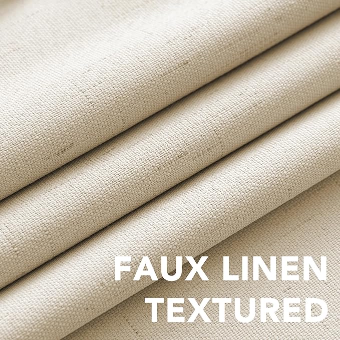 H.VERSAILTEX Linen Blackout Curtains Durable Thick Textured Linen Look 100% Blackout Patio Door Curtain Anti Rust Grommet Extra Wide Sliding Door Curtain Panel, Bleached Sand, W100 x L108 inch