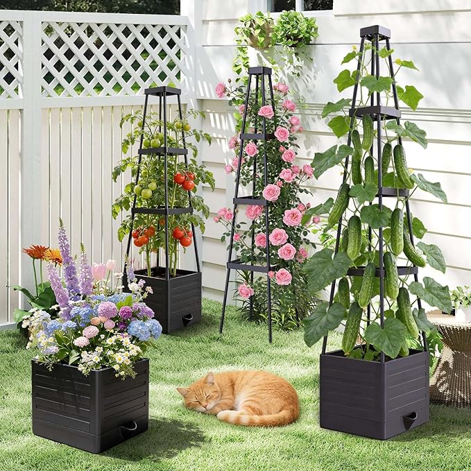 2-Pack Tomato Planter with Trellis, 57" Self-Watering Raised Garden Bed Planter Box, Tomato Cages for Indoor & Outdoor Climbing Plants, Vines, Vegetables, and Flowers (57x9.8x9.8IN)
