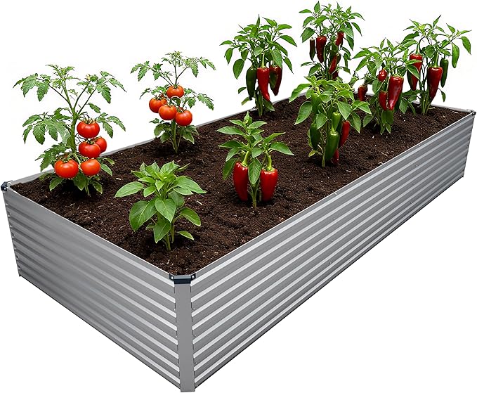 12x4x2FT Galvanized Raised Garden Bed Kit,Vegetable Plant Boxes-Rectangle Metal Flower Box,Large Planter Raised Beds Outdoor Garden for Planting,Fruit,Herb-Silver