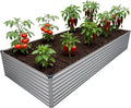 12x4x2FT Galvanized Raised Garden Bed Kit,Vegetable Plant Boxes-Rectangle Metal Flower Box,Large Planter Raised Beds Outdoor Garden for Planting,Fruit,Herb-Silver