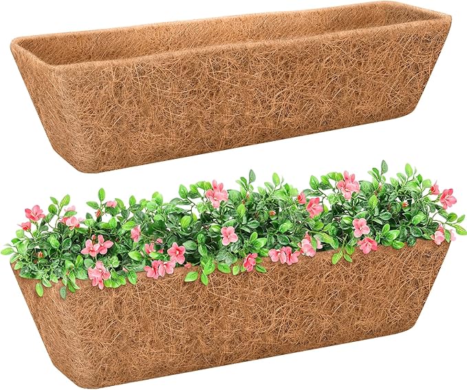 Riare 2 Pack 36 Inch Rectangle Coconut Liners for Planters, Natural Coconut Fiber Planter Liners, Window Box Liner Trough Coco Liner for Outdoor Flower, Garden Wall, Deck & Fence Planter Boxes