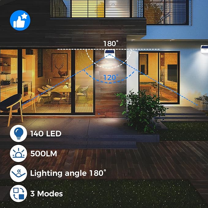 Peasur White Solar Lights Outdoor Waterproof, 8 Pack 140LED Bright Motion Sensor Security Lights 3 Modes, Solar Powered Fence Wall Light for Garden Yard Outside