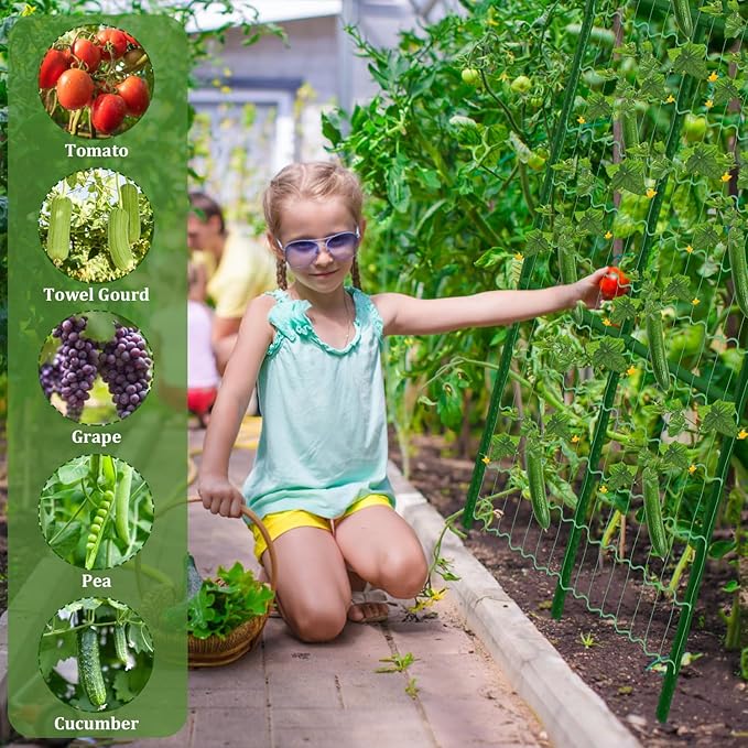 2 Packs Cucumber Trellis for Raised Beds, 31 X 47 Inch Adjustable Size A-Frame Garden Trellis for Climbing Plant Outdoors with Climbing Net and Plant Support Clip for Vegetable Grape Garden Supplies