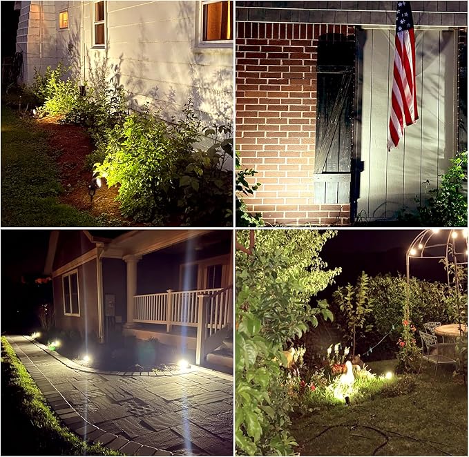 20W Dusk to Dawn led Light Spotlights Outdoor, Low Voltage Warm White Outdoor Spot Lights with Transformer Uplights Waterproof IP65 for Tree Yard Patio Gate Flags Garden 4 Pack