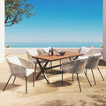 Merax 7 Pieces Patio Dining Table and Chairs, All-Weather Outdoor Furniture Set, Acacia Wood Tabletop, Metal Frame, for Garden, Backyard, Balcony, Beige