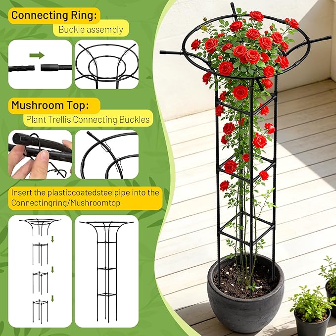 Garden Trellis for Climbing Plants Outdoor, 65 Inch Mushroom Top Trellis for Climbing Plants, Plant Trellis Support for Potted Plants Climbing Vine Rose Clematis Vegetable Trellis, 1 Pack (1)