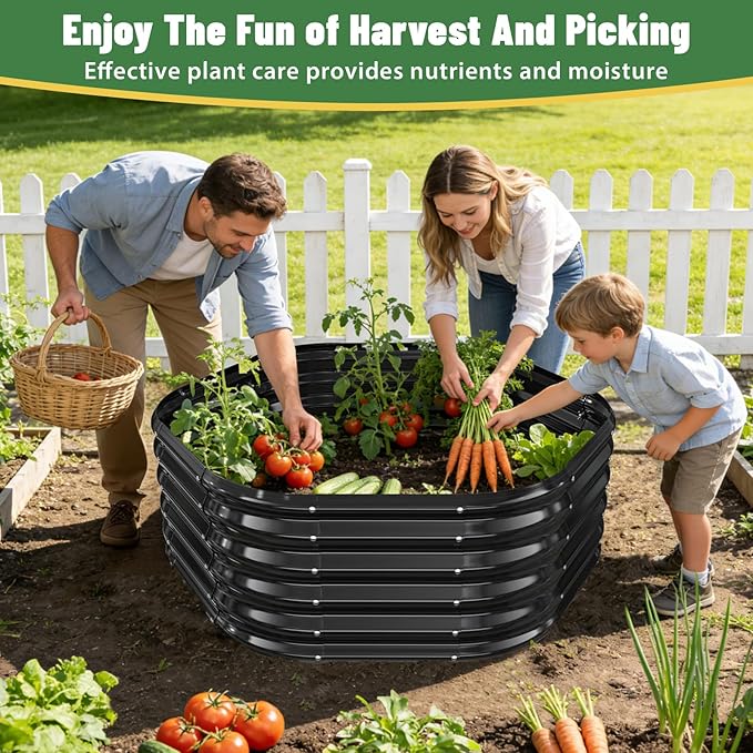 Hexagon Raised Garden Bed, 48 Inch Diagonal & 16.5 Inch Tall, Galvanized Steel Planter Box with Wave-Shaped Metal Panels for Outdoor Flower,Tree,Herb & Vegetable Garden (Black, 4FT X 1.5FT)